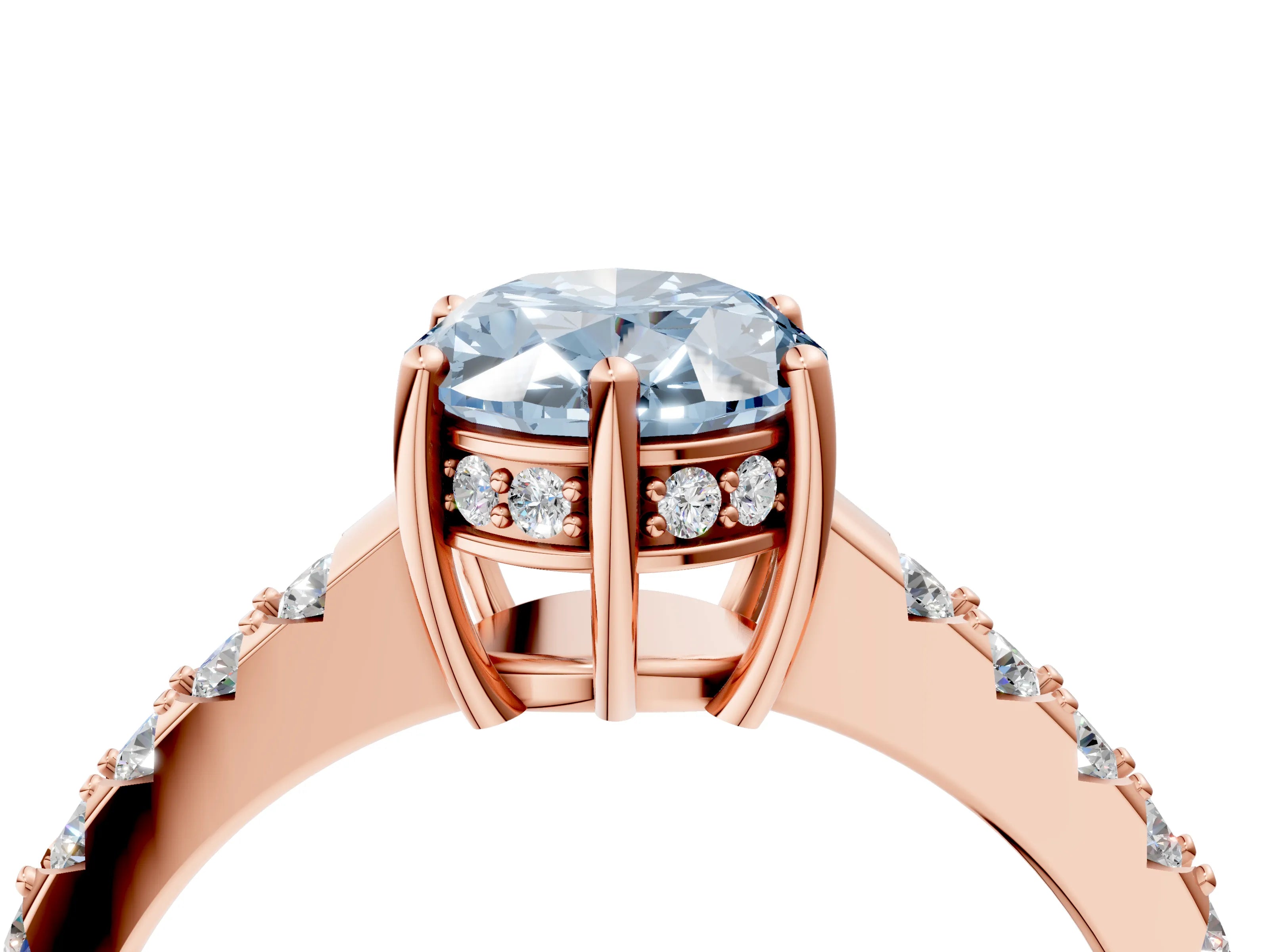 Rose gold Fancy Blue Oval Cut Solitaire Diamond Engagement Ring with Pavé Band and Six-Prong Setting_16