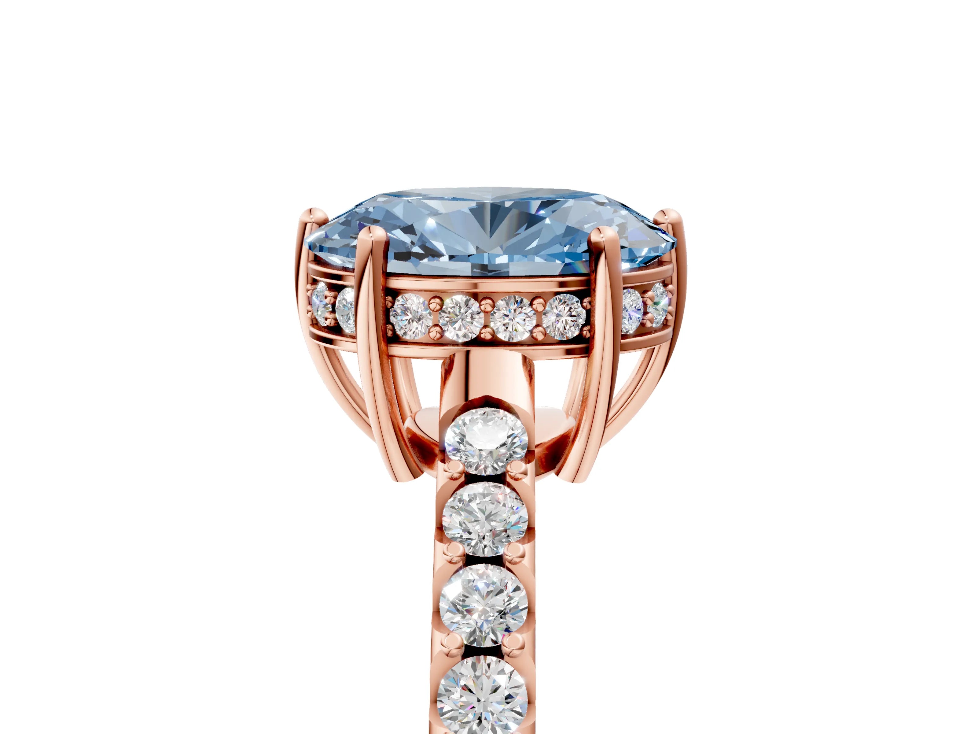 Rose gold Fancy Blue Oval Cut Solitaire Diamond Engagement Ring with Pavé Band and Six-Prong Setting_17