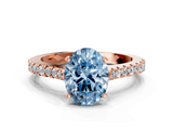 Rose gold Fancy Blue Oval  Cut Solitaire Diamond Engagement Ring with Pave Band and Four-Prong Setting_176