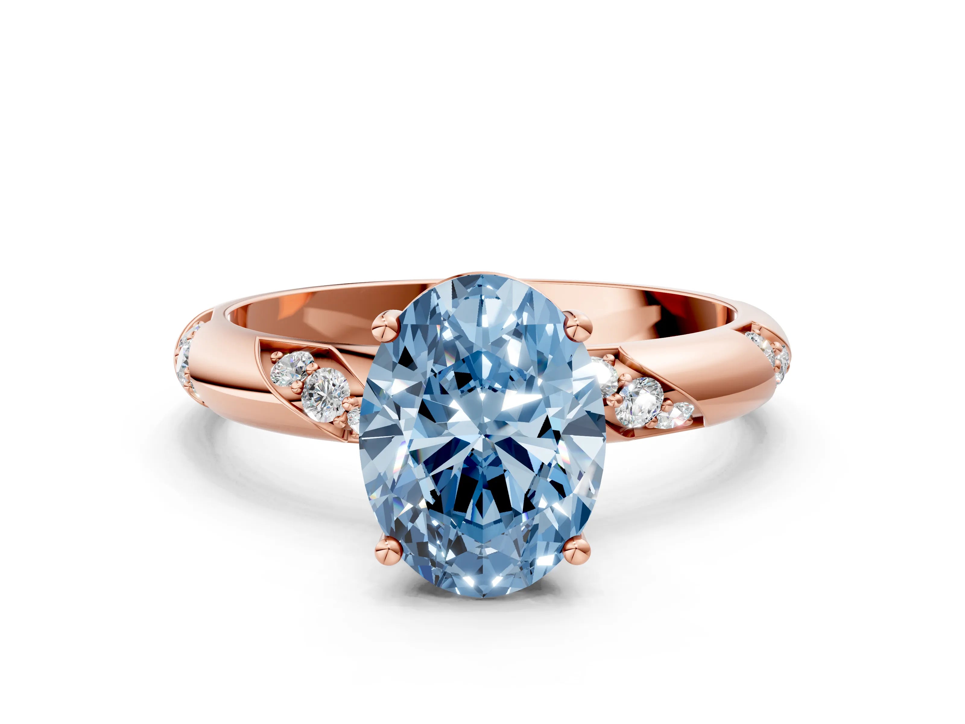 Rose gold Fancy Blue Oval Cut Solitaire Diamond Engagement Ring with Twisted Pave Band and Four-Prong Setting_3
