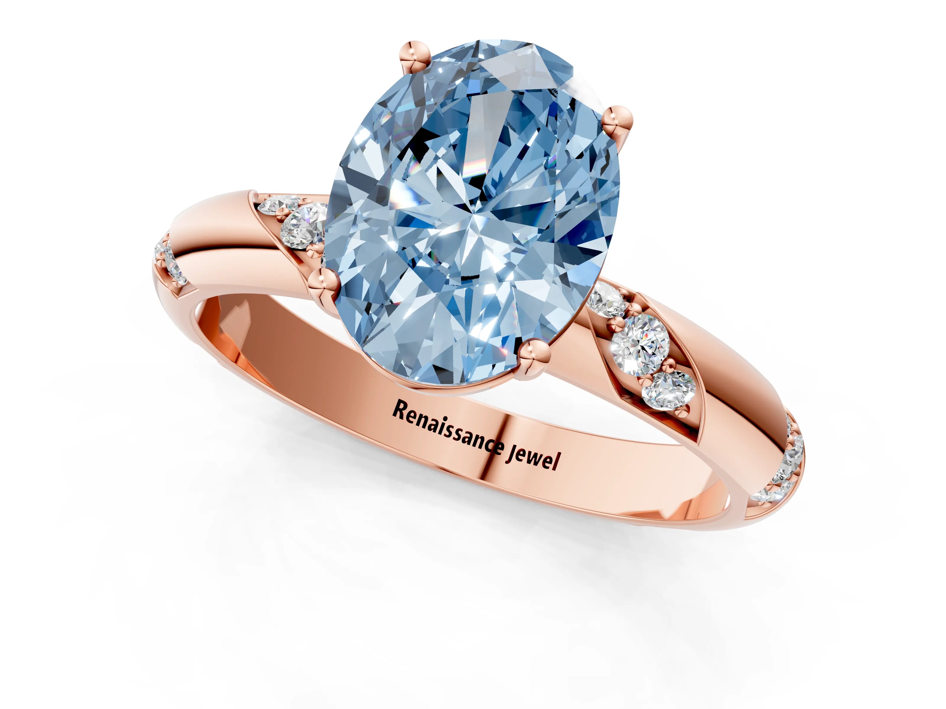 Rose gold Fancy Blue Oval Cut Solitaire Diamond Engagement Ring with Twisted Pave Band and Four-Prong Setting_4