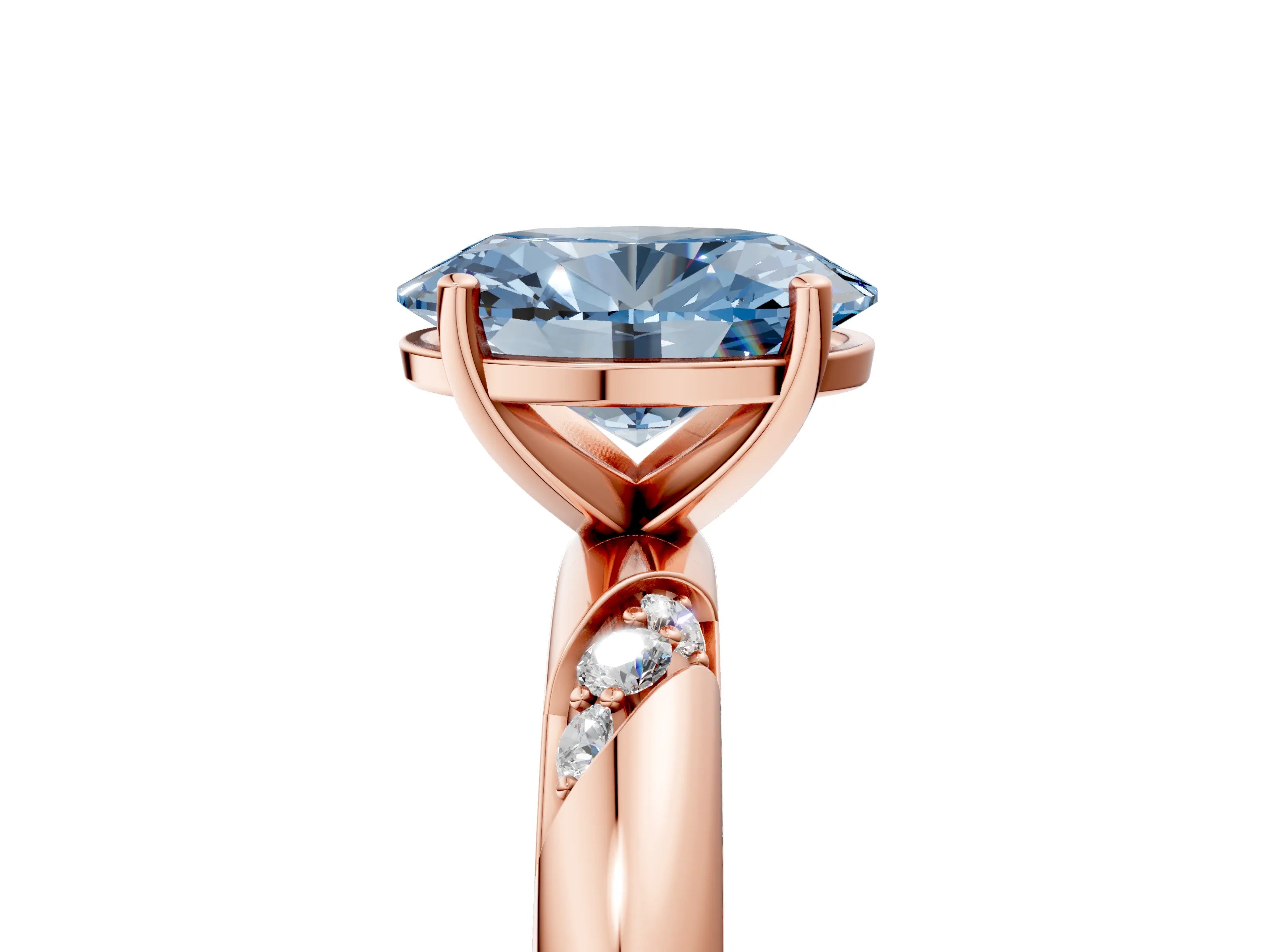 Rose gold Fancy Blue Oval Cut Solitaire Diamond Engagement Ring with Twisted Pave Band and Four-Prong Setting_8