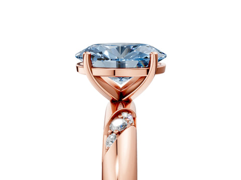 Rose gold Fancy Blue Oval Cut Solitaire Diamond Engagement Ring with Twisted Pave Band and Four-Prong Setting_8