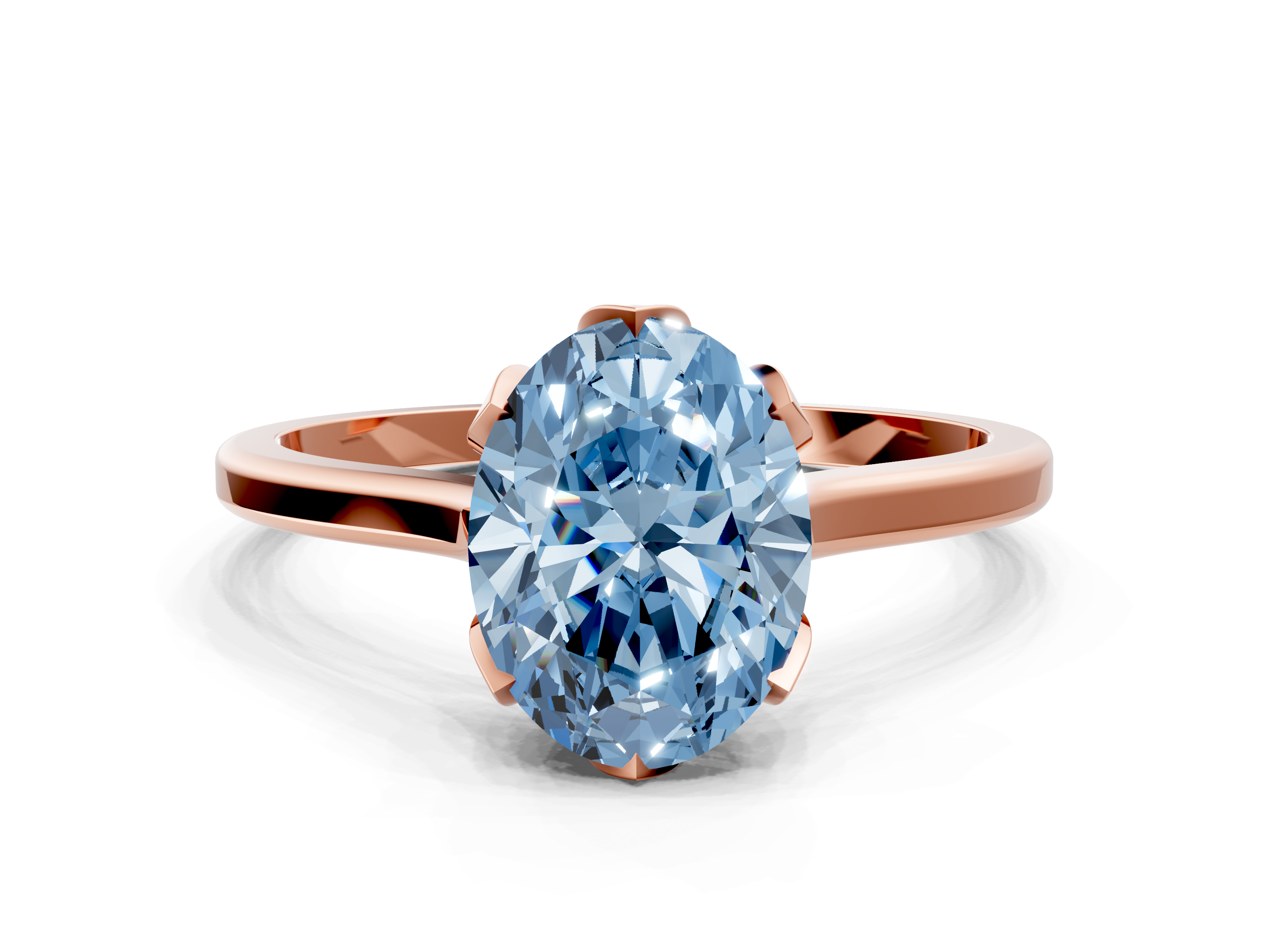 Rose gold Fancy Blue Oval  Cut Solitaire Diamond Ring with Flower-Prong Setting and Classic Band_41