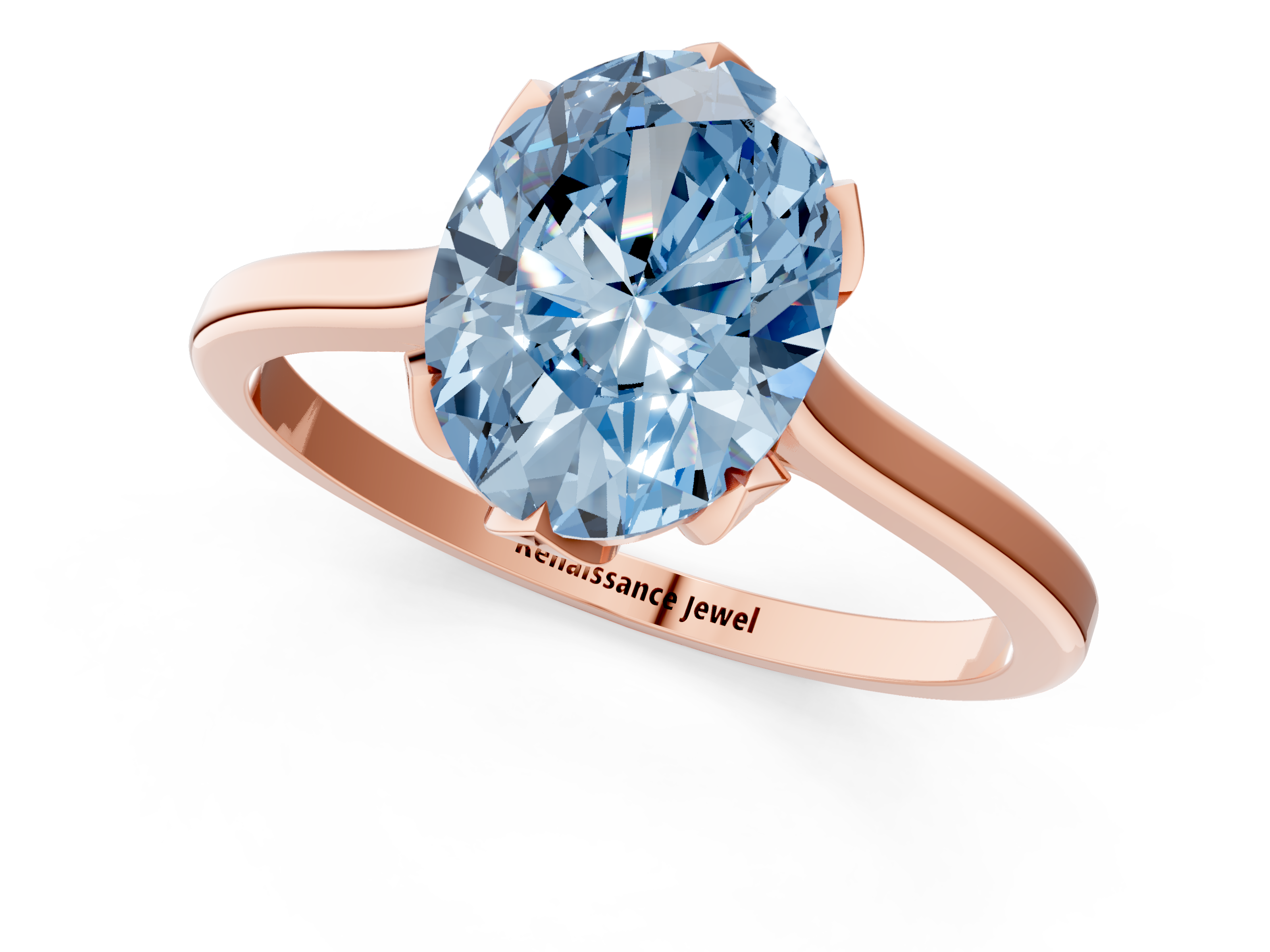 Rose gold Fancy Blue Oval  Cut Solitaire Diamond Ring with Flower-Prong Setting and Classic Band_42