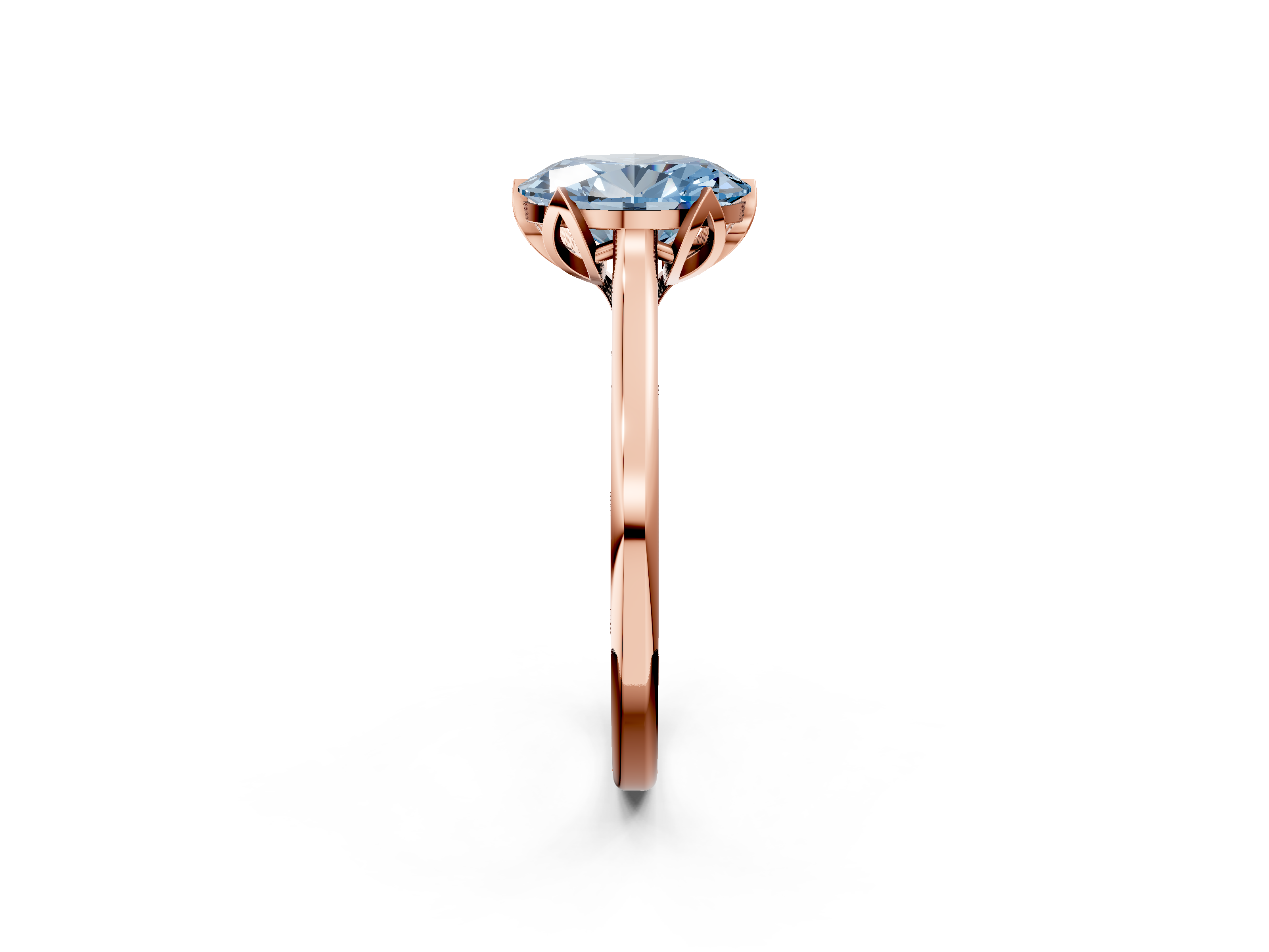Rose gold Fancy Blue Oval  Cut Solitaire Diamond Ring with Flower-Prong Setting and Classic Band_43