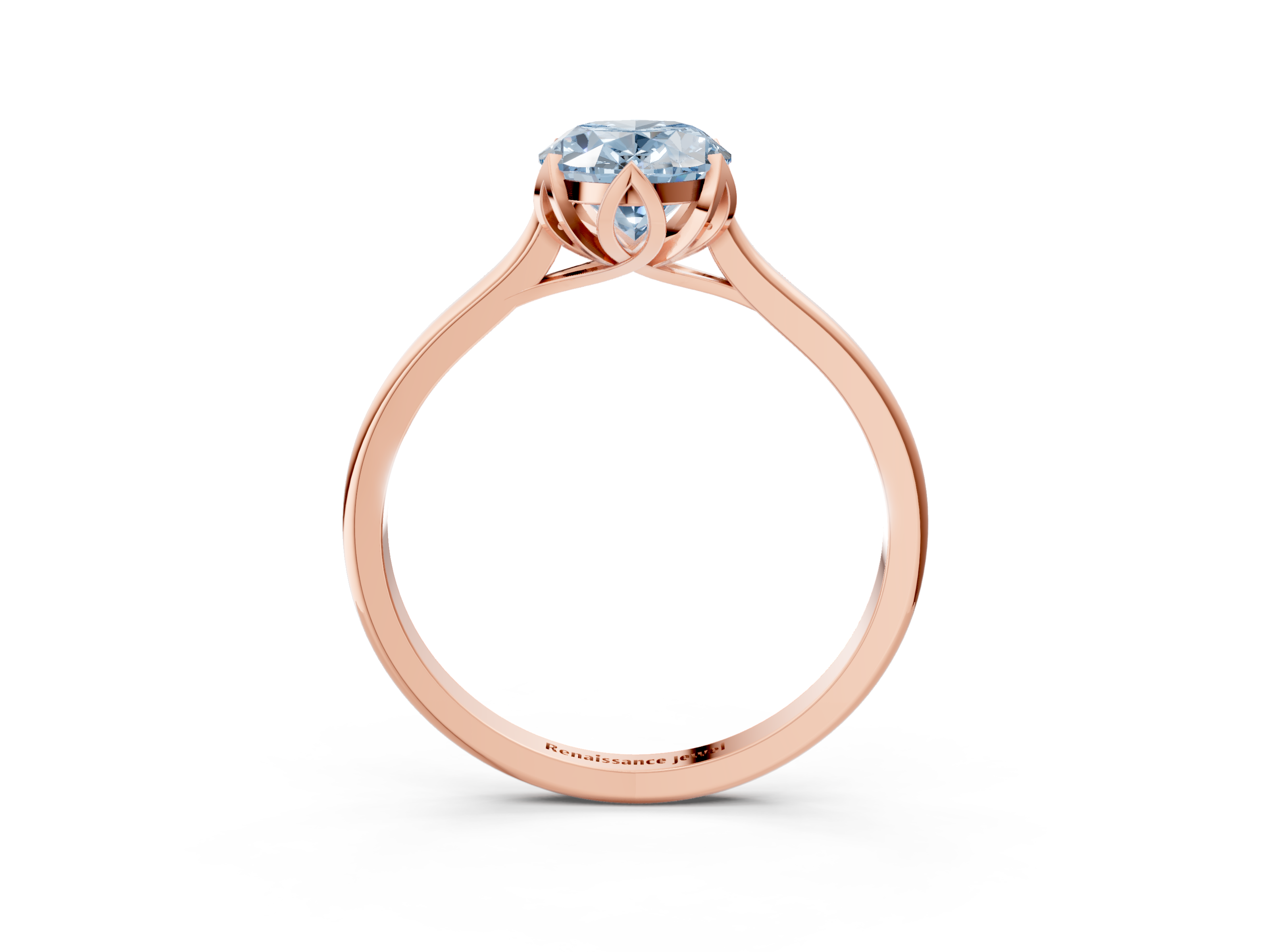 Rose gold Fancy Blue Oval  Cut Solitaire Diamond Ring with Flower-Prong Setting and Classic Band_44