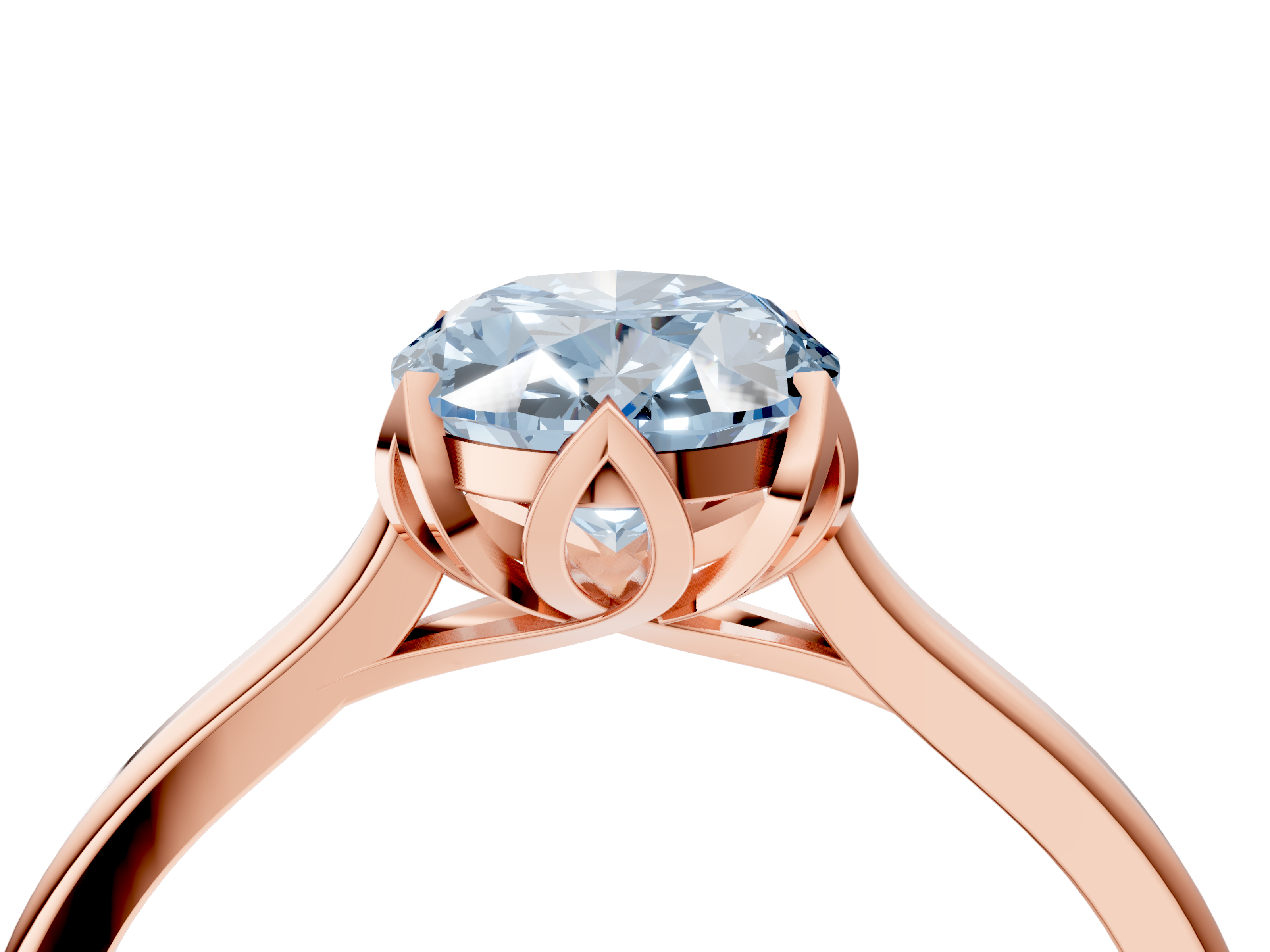 Rose gold Fancy Blue Oval  Cut Solitaire Diamond Ring with Flower-Prong Setting and Classic Band_45