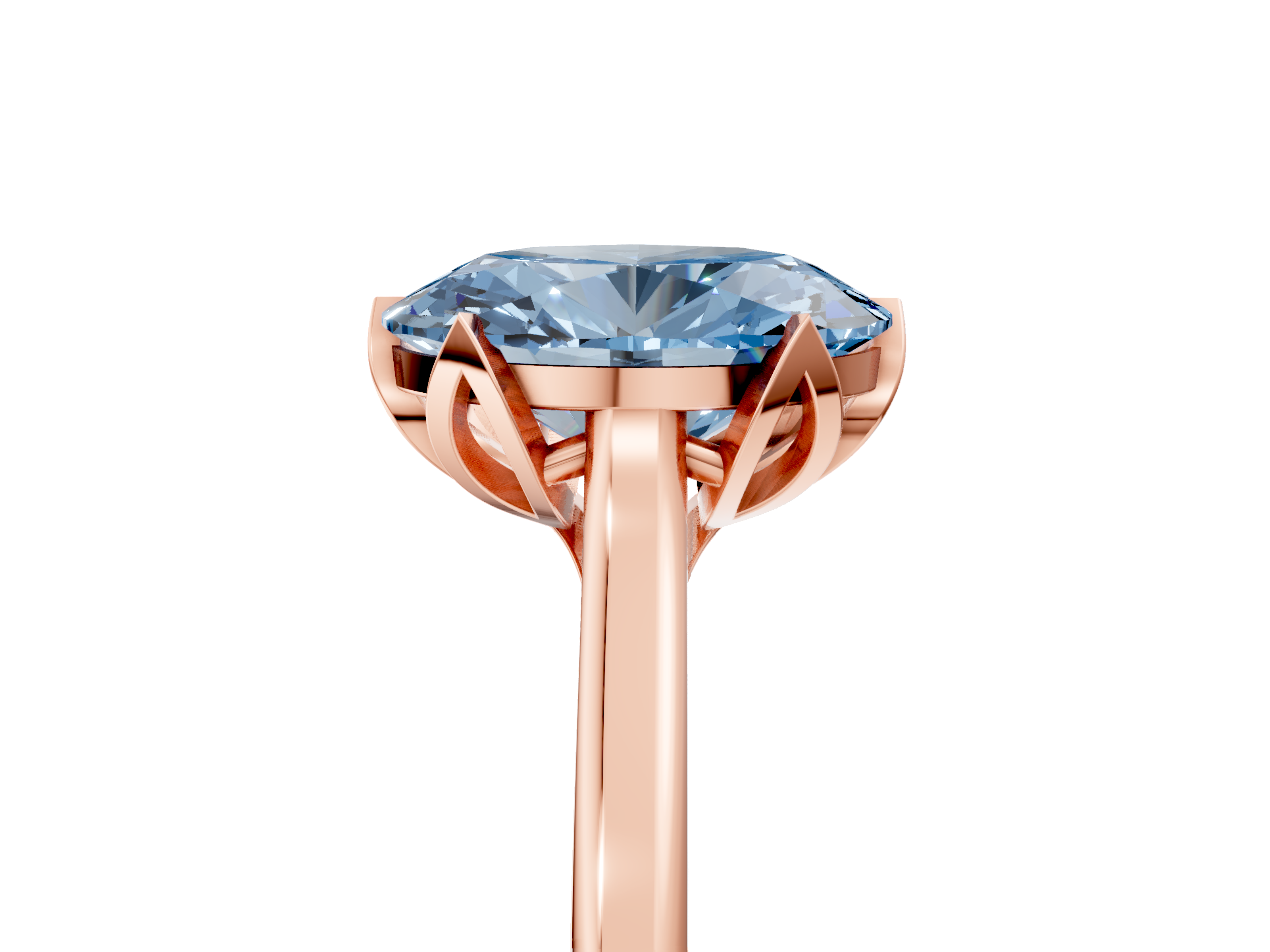 Rose gold Fancy Blue Oval  Cut Solitaire Diamond Ring with Flower-Prong Setting and Classic Band_46