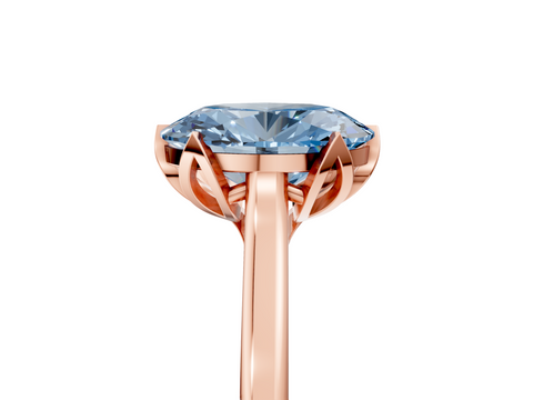 Rose gold Fancy Blue Oval  Cut Solitaire Diamond Ring with Flower-Prong Setting and Classic Band_46