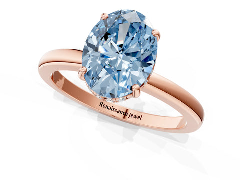 Rose gold Fancy Blue Oval Cut Solitaire Diamond Ring with Prong Setting and Plain Band_1