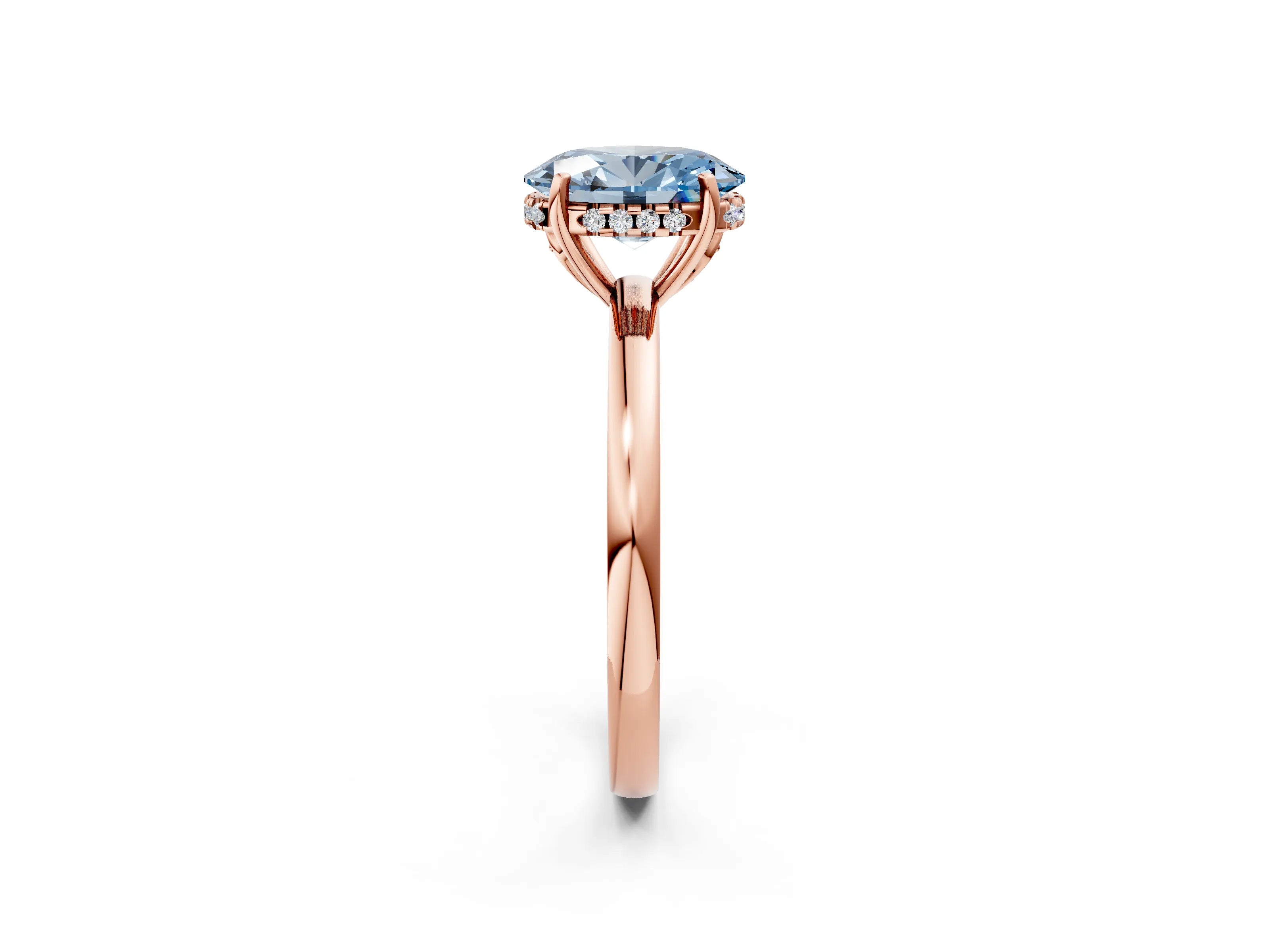 Rose gold Fancy Blue Oval Cut Solitaire Diamond Ring with Prong Setting and Plain Band_2