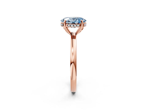 Rose gold Fancy Blue Oval Cut Solitaire Diamond Ring with Prong Setting and Plain Band_2