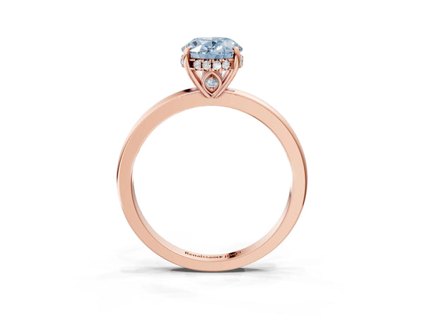 Rose gold Fancy Blue Oval Cut Solitaire Diamond Ring with Prong Setting and Plain Band