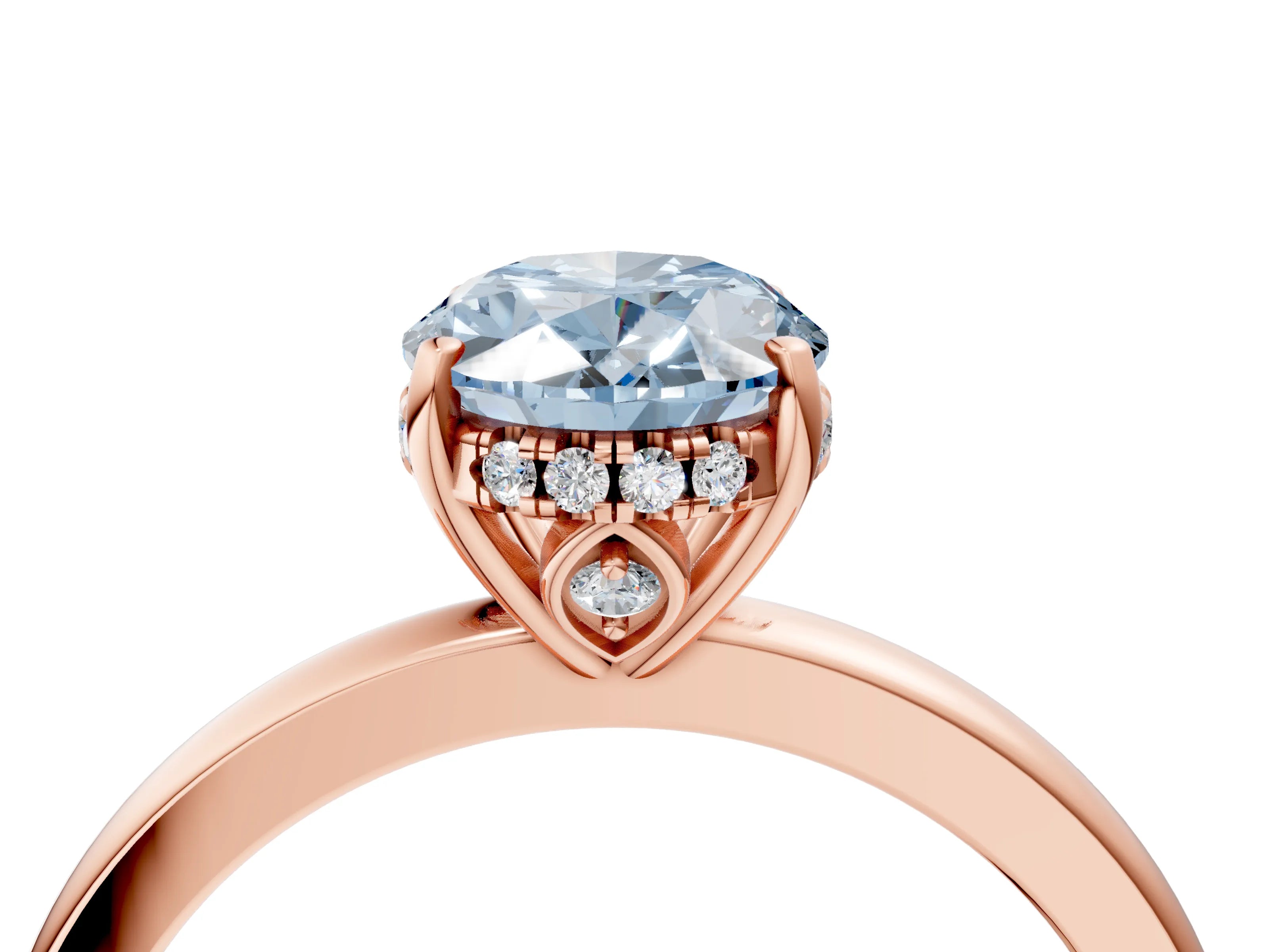 Rose gold Fancy Blue Oval Cut Solitaire Diamond Ring with Prong Setting and Plain Band_4