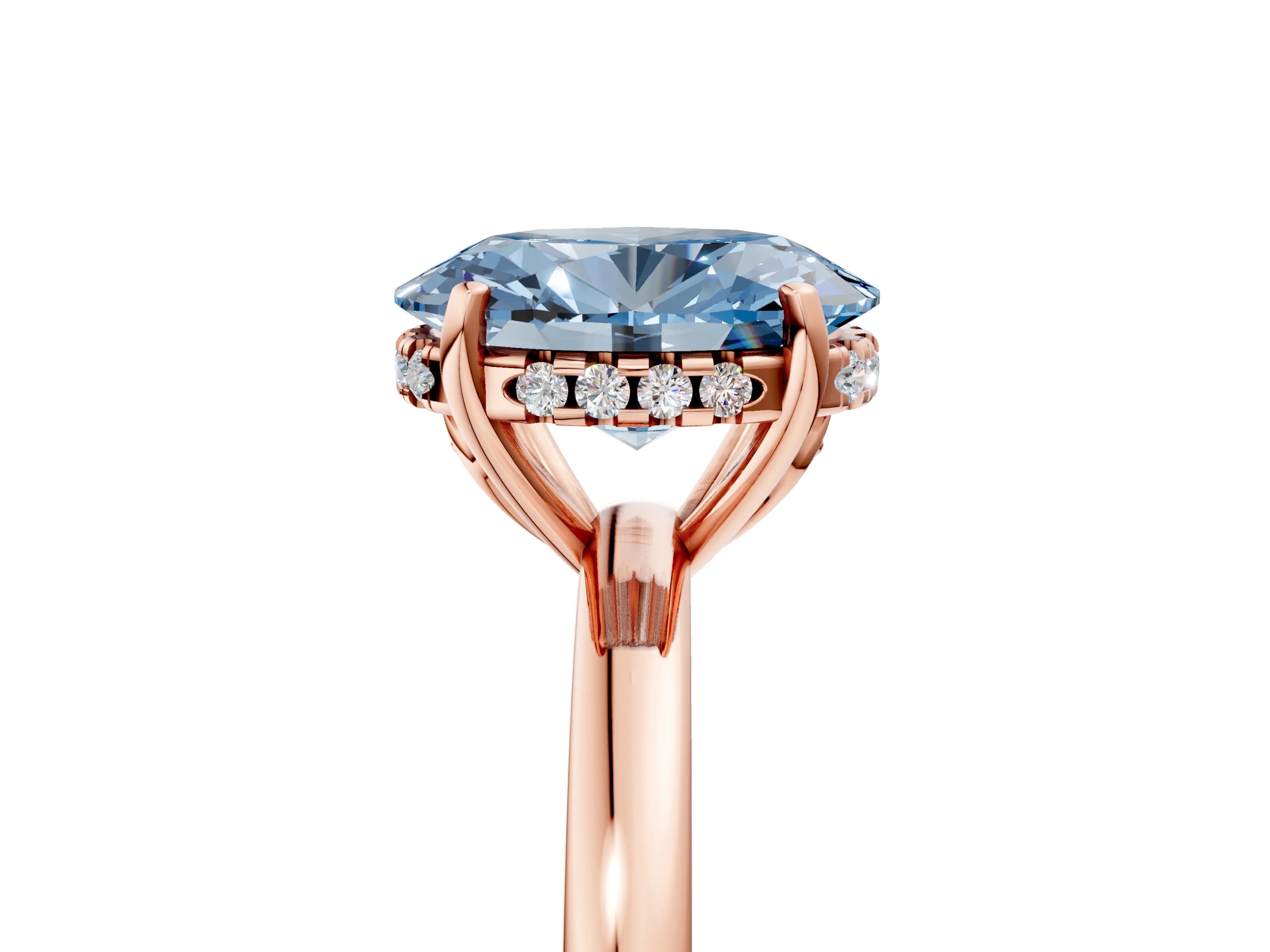Rose gold Fancy Blue Oval Cut Solitaire Diamond Ring with Prong Setting and Plain Band_5