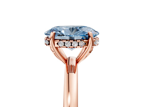 Rose gold Fancy Blue Oval Cut Solitaire Diamond Ring with Prong Setting and Plain Band_5
