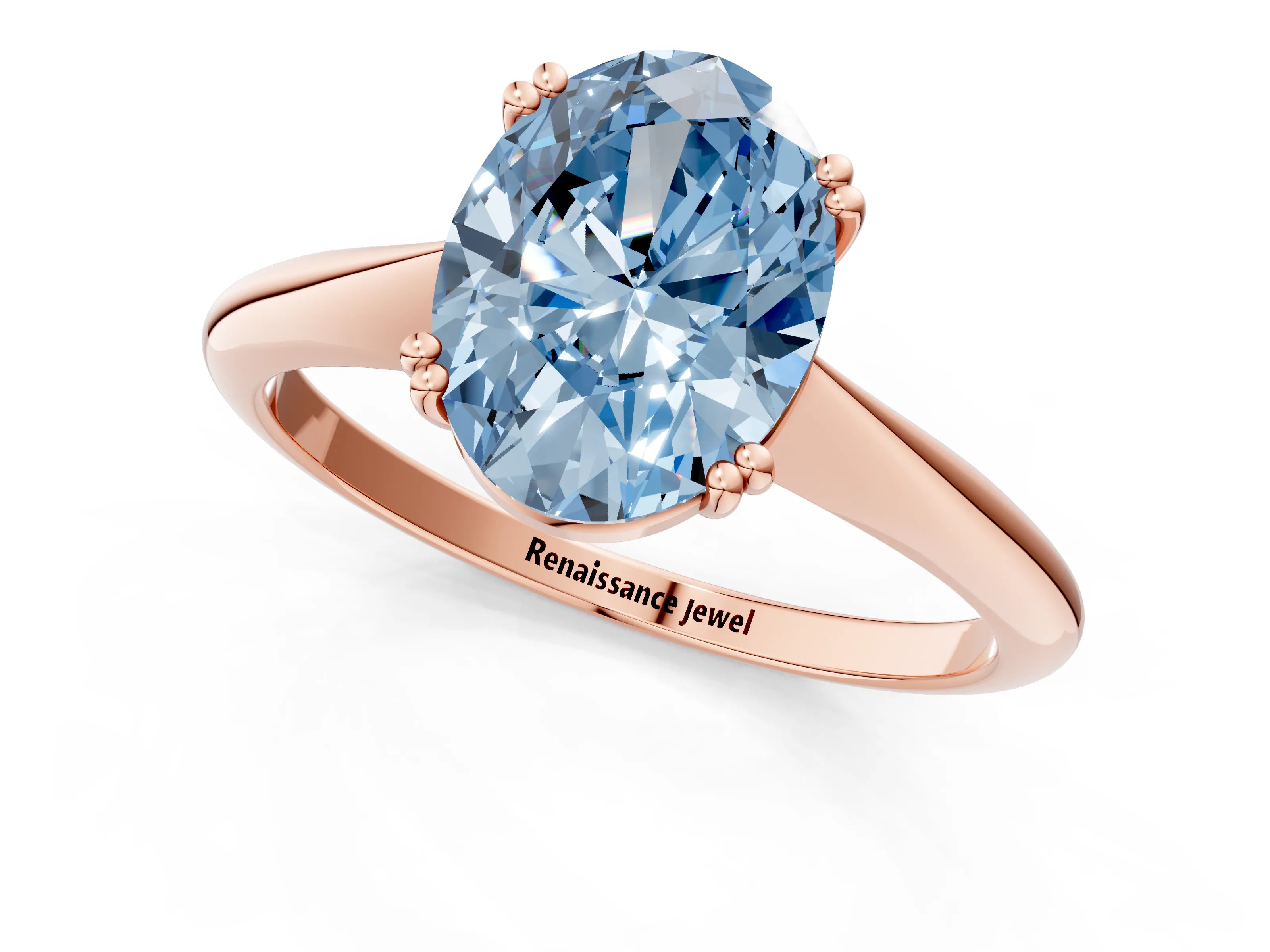 Rose gold Fancy Blue Oval Cut Solitaire Diamond Ring with Six-Prong Setting and Classic Band_1