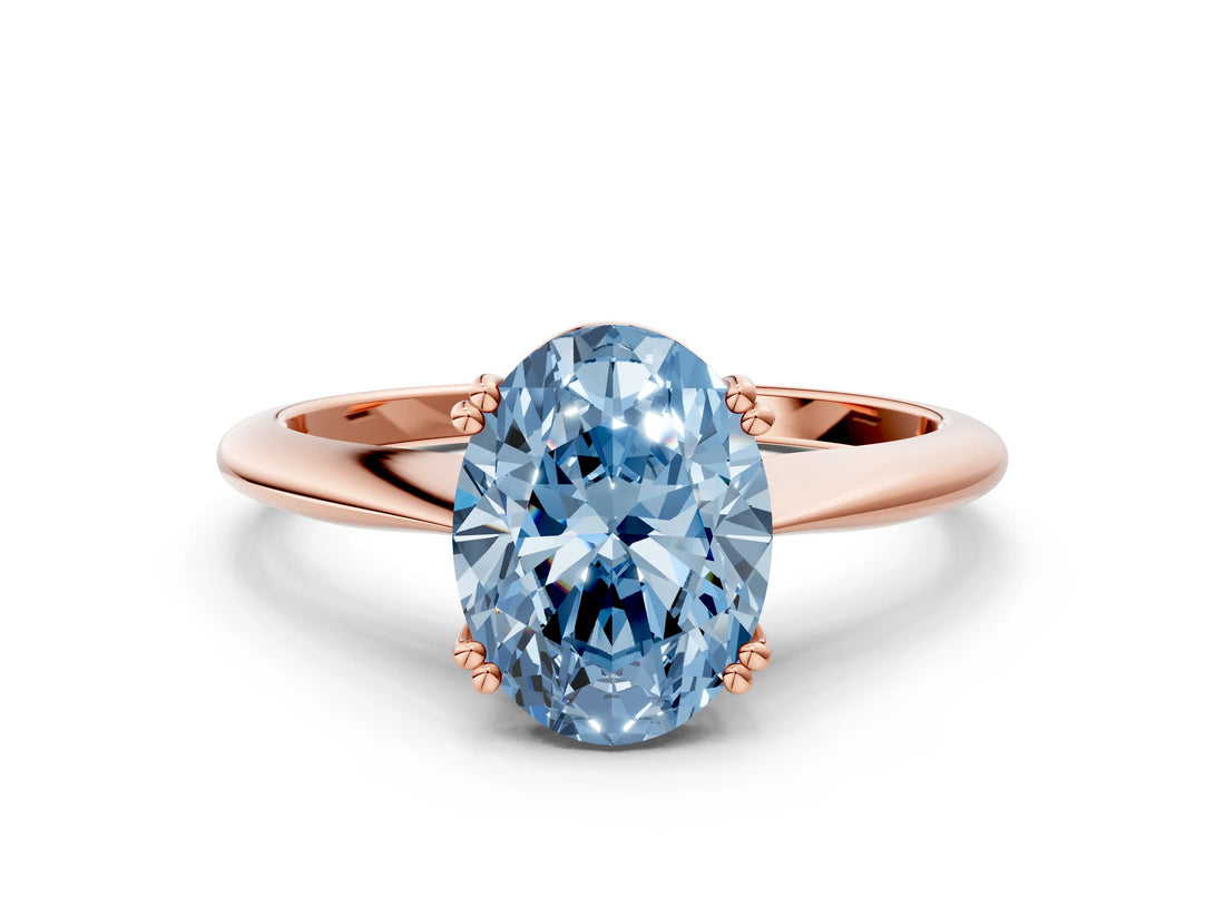 Rose gold Fancy Blue Oval Cut Solitaire Diamond Ring with Six-Prong Setting and Classic Band_12