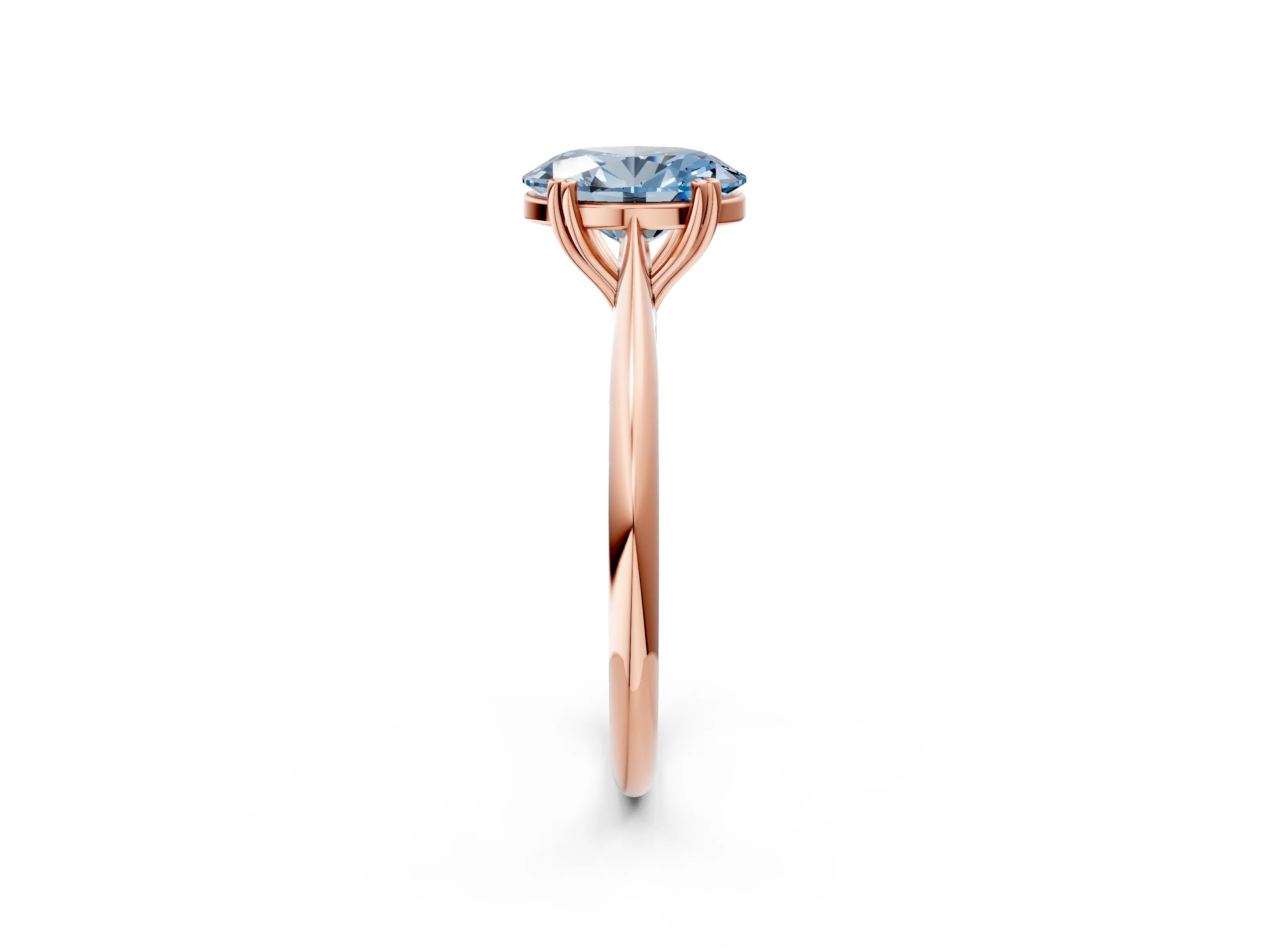 Rose gold Fancy Blue Oval Cut Solitaire Diamond Ring with Six-Prong Setting and Classic Band_2
