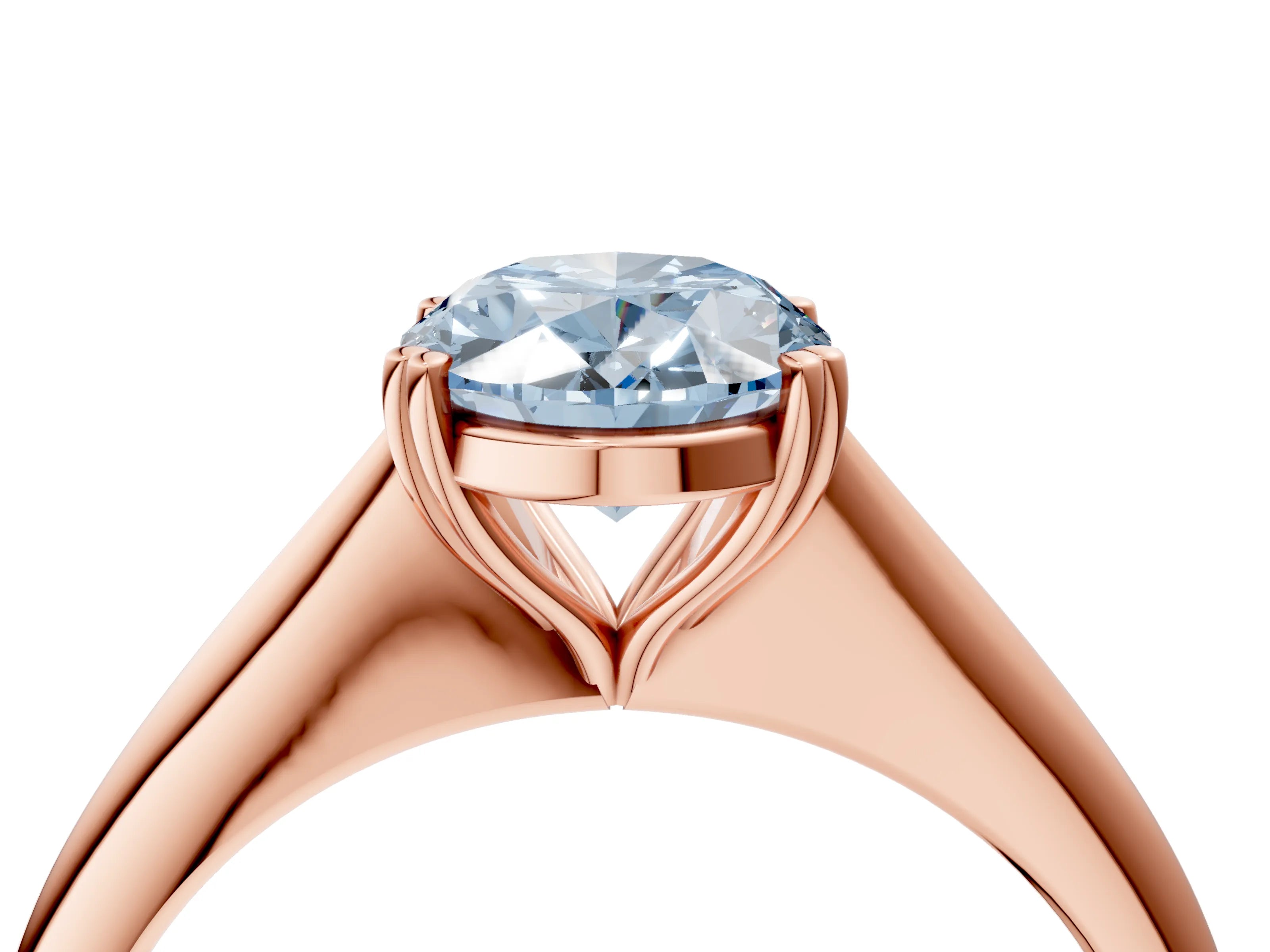 Rose gold Fancy Blue Oval Cut Solitaire Diamond Ring with Six-Prong Setting and Classic Band_4