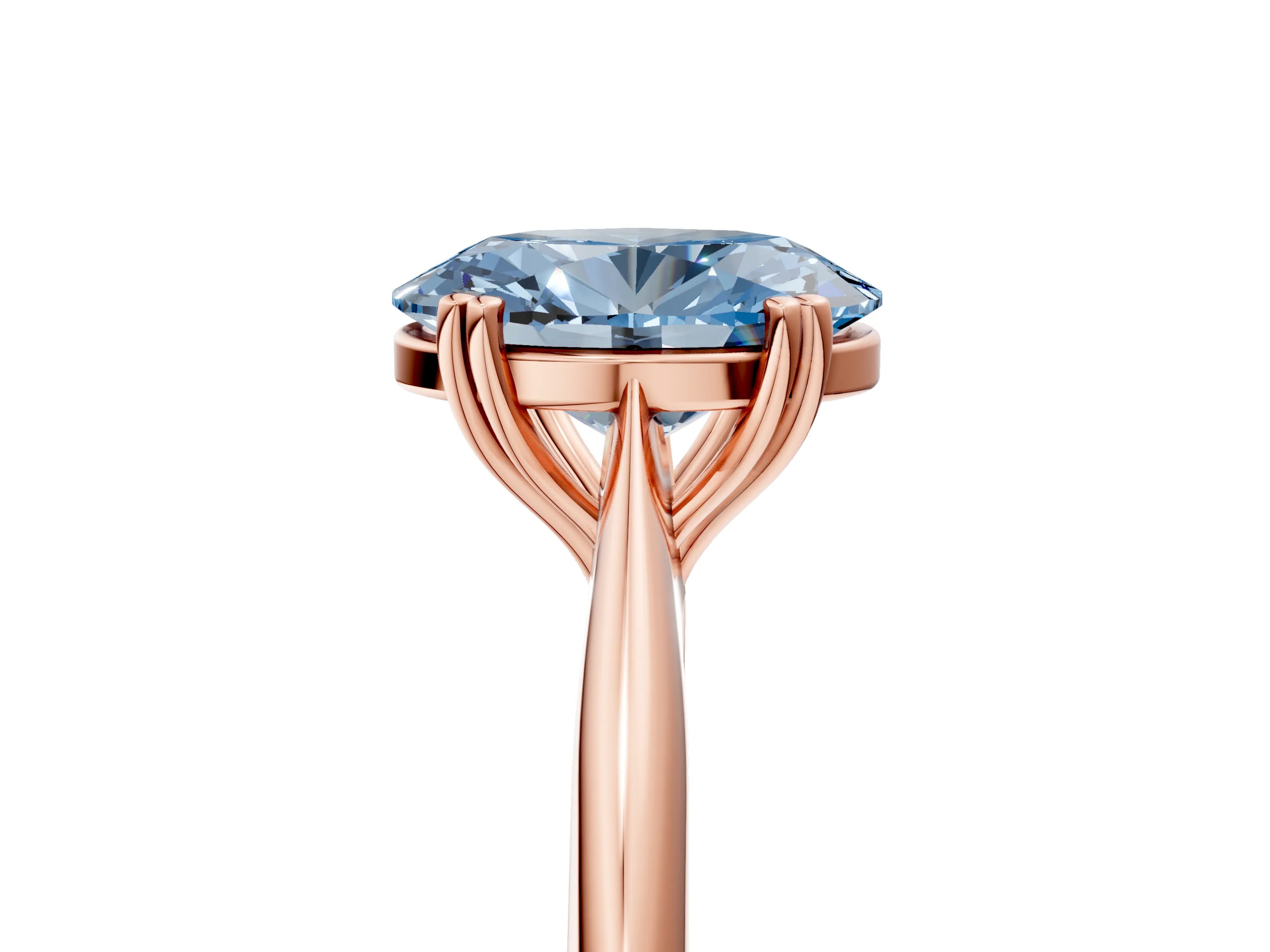 Rose gold Fancy Blue Oval Cut Solitaire Diamond Ring with Six-Prong Setting and Classic Band_5