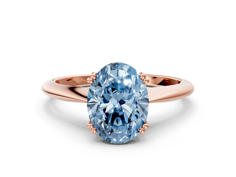Rose gold Fancy Blue Oval Cut Solitaire Diamond Ring with Six-Prong Setting and Classic Band