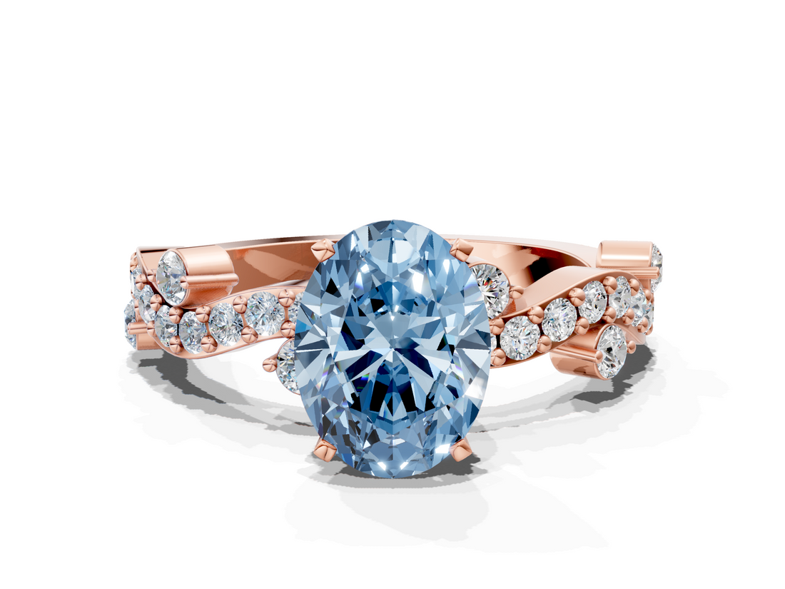 Rose gold Fancy Blue Oval  Cut Solitaire Diamond Twisted Band with Pave Setting_46