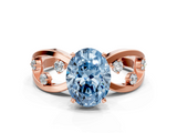 Rose gold Fancy Blue Oval  Cut Solitaire Diamond with Side Stones on Criss-Cross Band and Four-Prong Setting_3