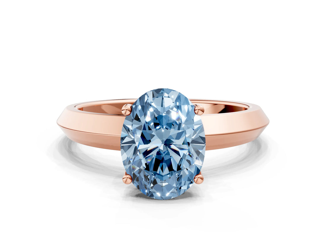 Rose gold Fancy Blue Oval  Cut Solitaire Engagement Ring with Flat Band and Four-Prong Setting 1