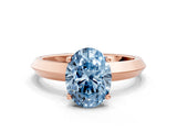 Rose gold Fancy Blue Oval  Cut Solitaire Engagement Ring with Flat Band and Four-Prong Setting 1
