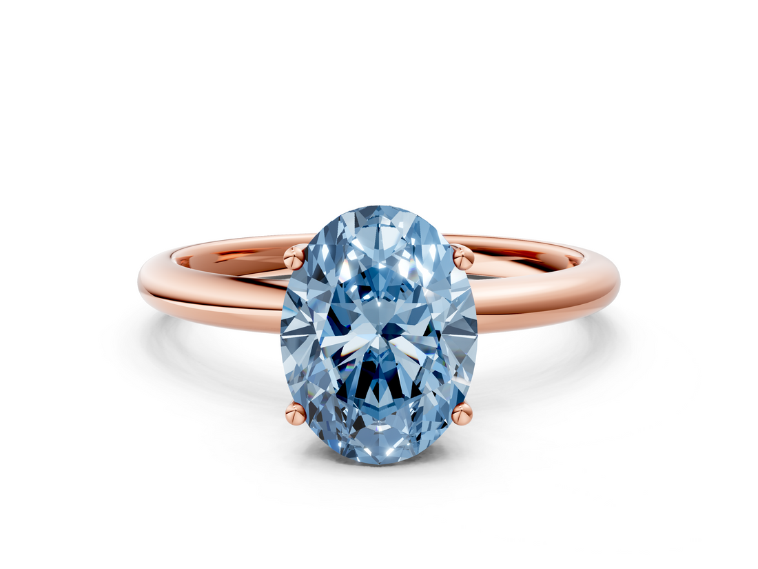 Rose gold Fancy Blue Oval  Cut Solitaire Engagement Ring with Four-Prong Setting and Classic Band_20