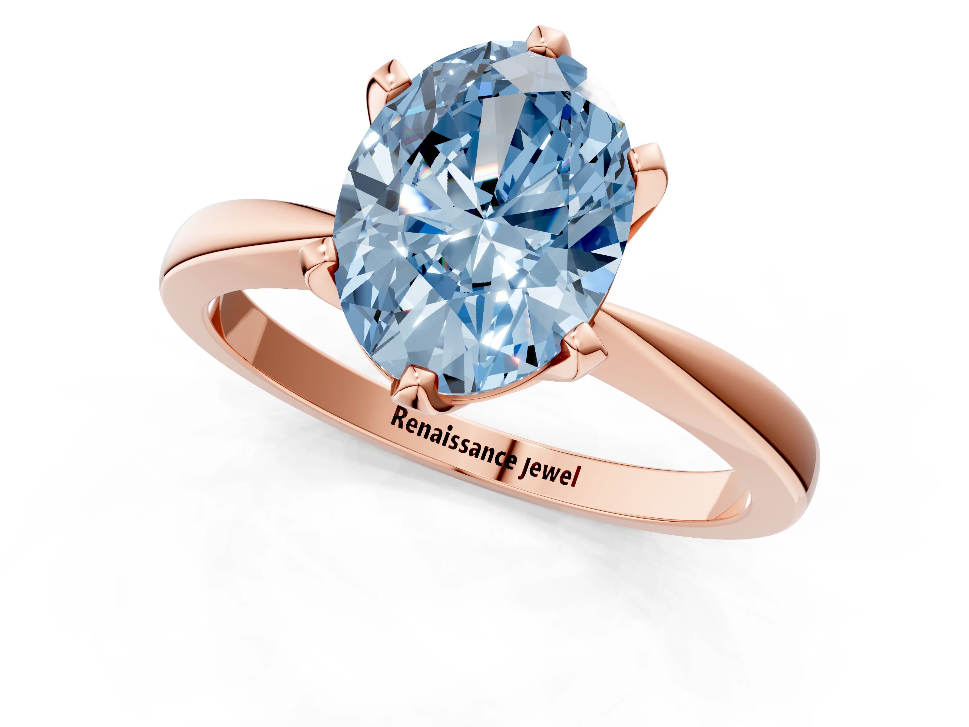 Rose gold Fancy Blue Oval Cut Solitaire Engagement Ring with Six-Prong Setting and Tapered Band_1