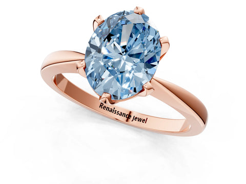 Rose gold Fancy Blue Oval Cut Solitaire Engagement Ring with Six-Prong Setting and Tapered Band_1
