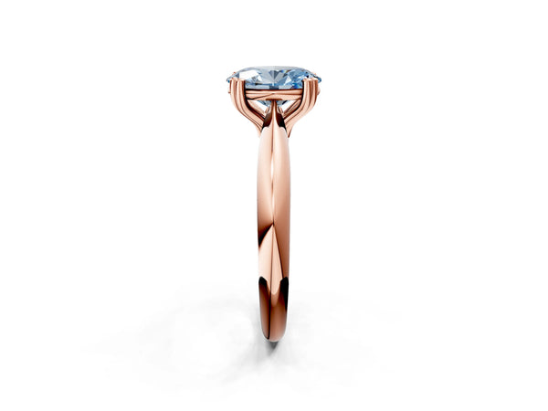 Rose gold Fancy Blue Oval  Cut Solitaire Engagement Ring with Tapered Band and Four-Prong Setting