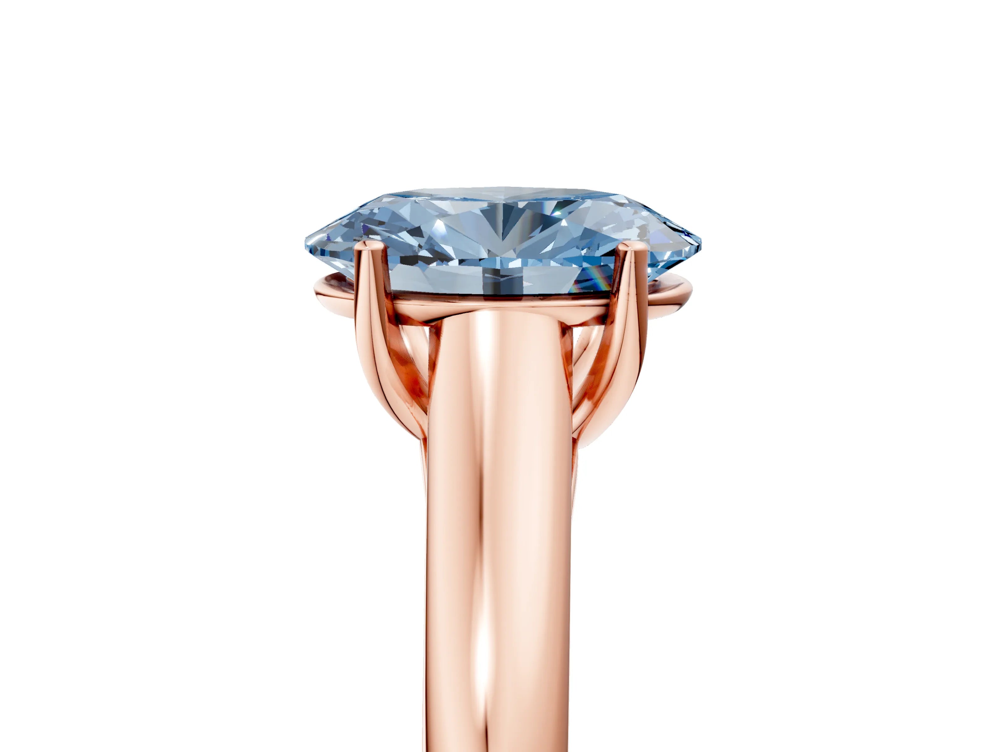 Rose gold Fancy Blue Oval Cut Solitaire Engagement Ring with Tapered Band and Four-Prong Setting_8