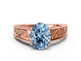 Rose gold Fancy Blue Oval  Cut Solitaire Engraved Band with Four-Prong Setting_76