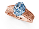 Rose gold Fancy Blue Oval  Cut Solitaire Engraved Band with Four-Prong Setting_77