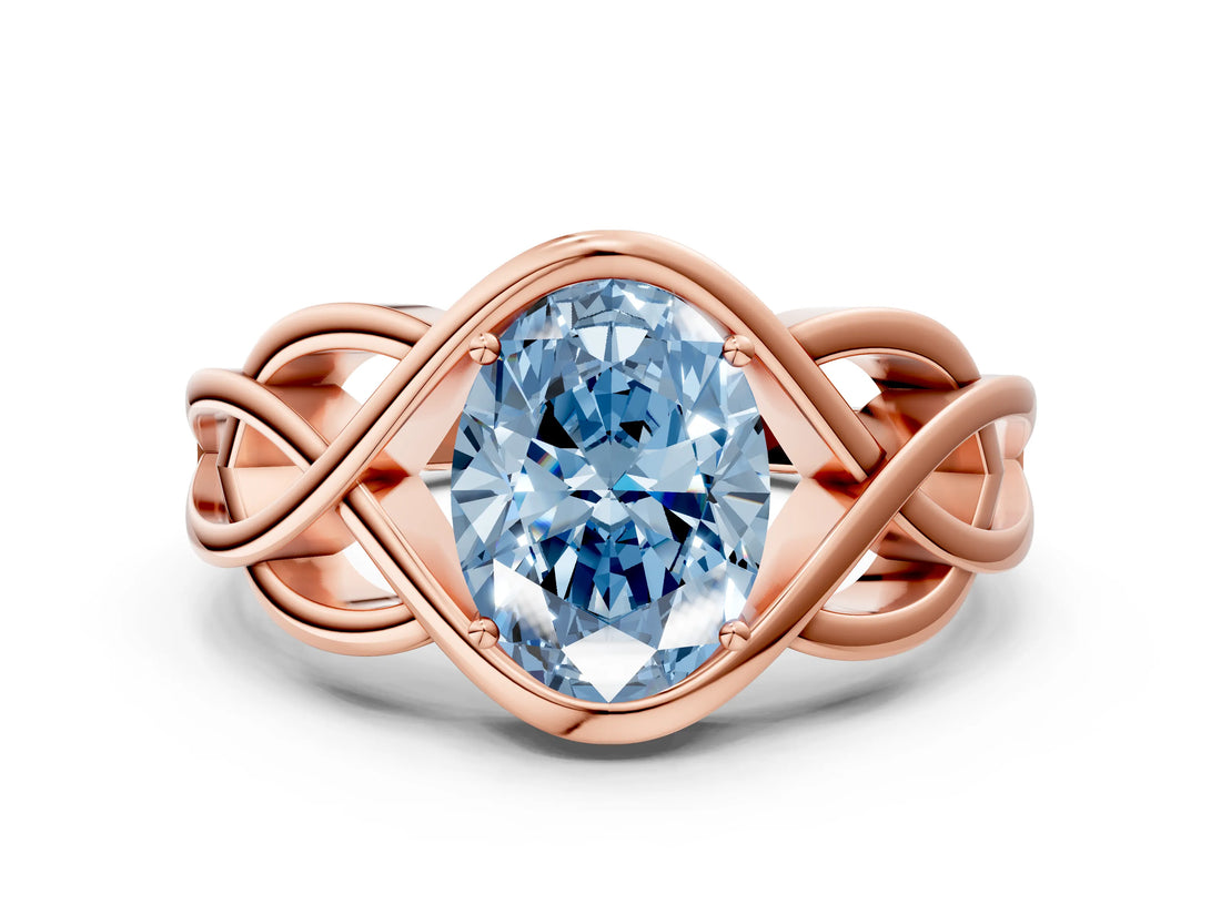 Rose gold Fancy Blue Oval Cut Solitaire Intertwined Band Prong Setting Ring