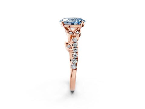 Rose gold Fancy Blue Oval Cut Solitaire Leaf-Inspired Diamond Ring with Pavé Band and Four-Prong Setting_2