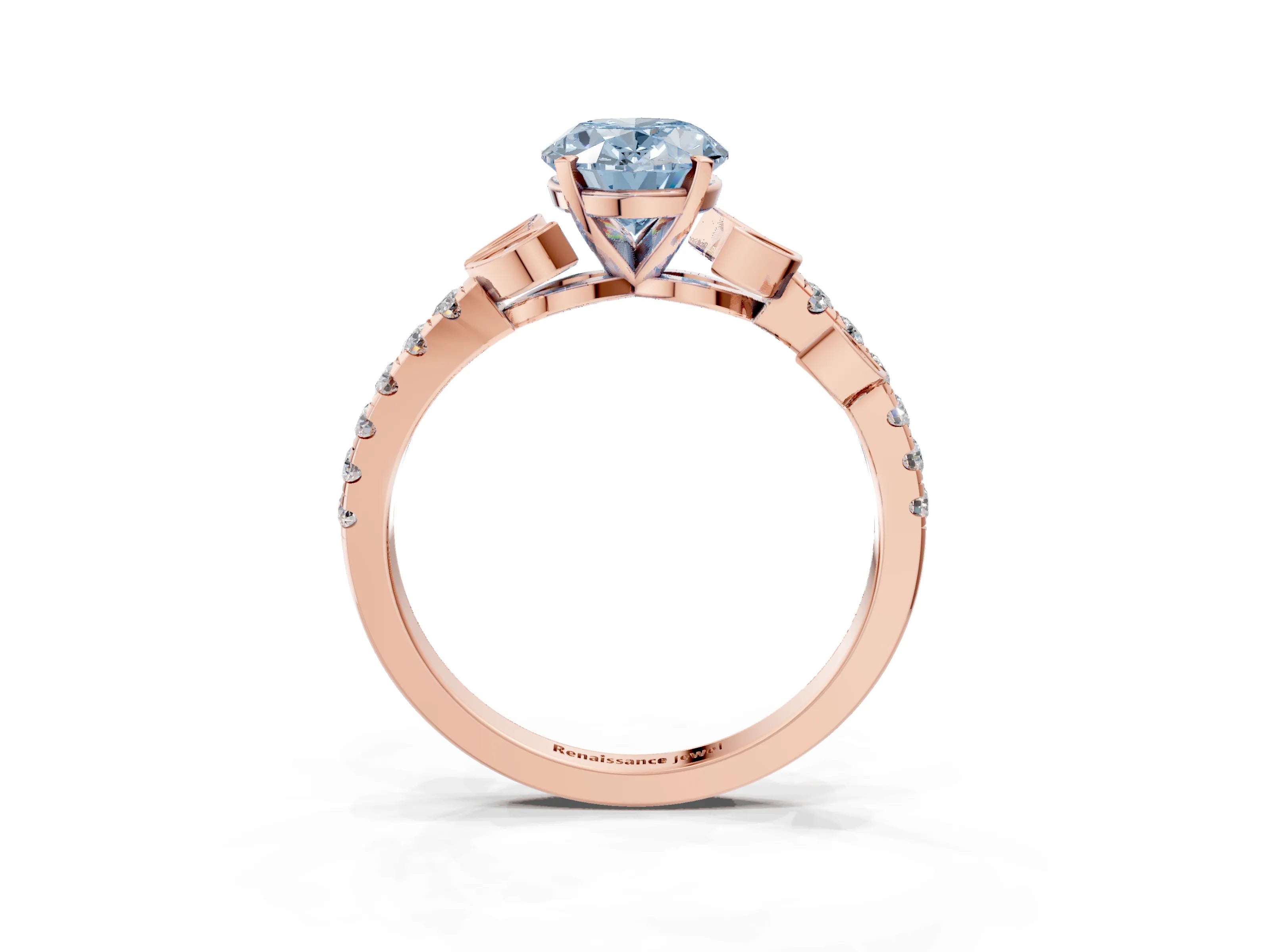 Rose gold Fancy Blue Oval Cut Solitaire Leaf-Inspired Diamond Ring with Pavé Band and Four-Prong Setting_3