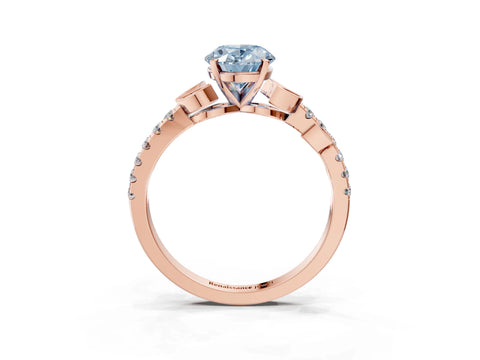 Rose gold Fancy Blue Oval Cut Solitaire Leaf-Inspired Diamond Ring with Pavé Band and Four-Prong Setting_3
