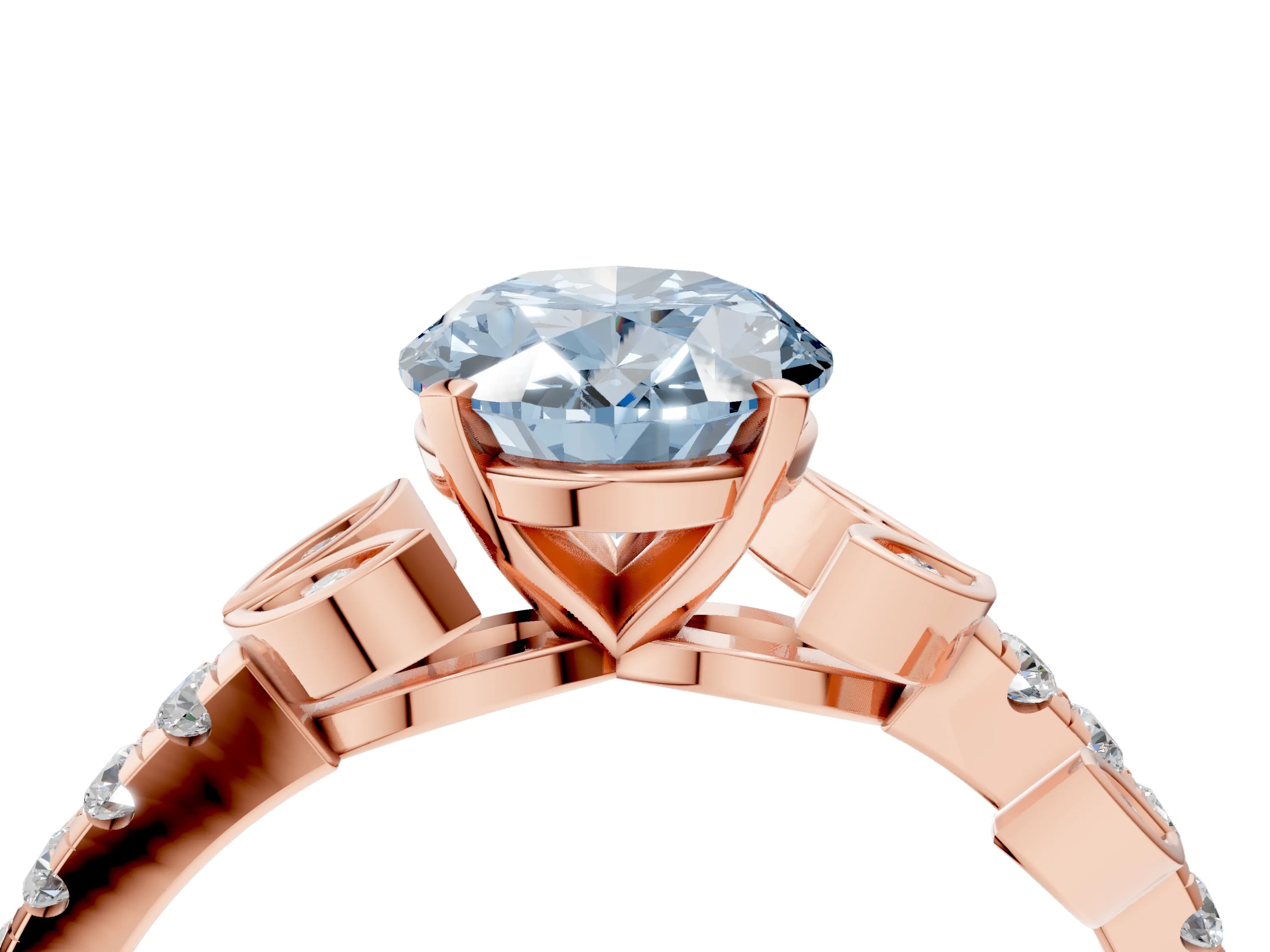 Rose gold Fancy Blue Oval Cut Solitaire Leaf-Inspired Diamond Ring with Pavé Band and Four-Prong Setting_4