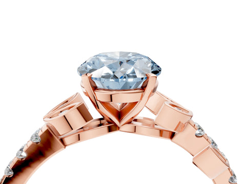 Rose gold Fancy Blue Oval Cut Solitaire Leaf-Inspired Diamond Ring with Pavé Band and Four-Prong Setting_4