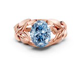 Rose gold Fancy Blue Oval Cut Solitaire Leaf-Inspired Engagement Ring with Prong Setting_12