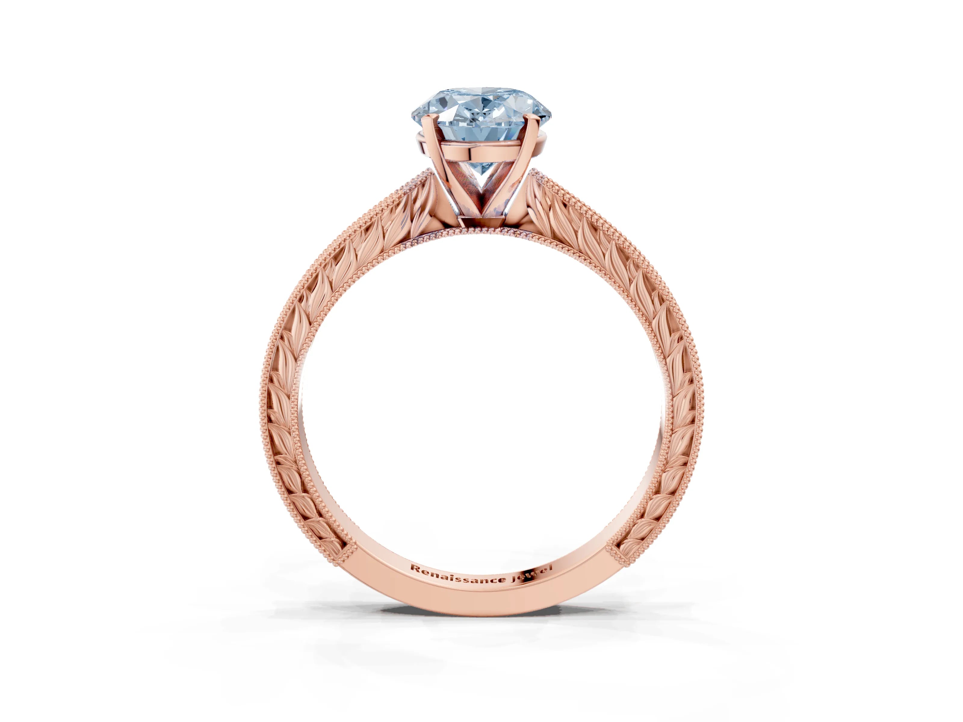 Rose gold Fancy Blue Oval Cut Solitaire Milgrain Engraved Band with Four-Prong Setting_3