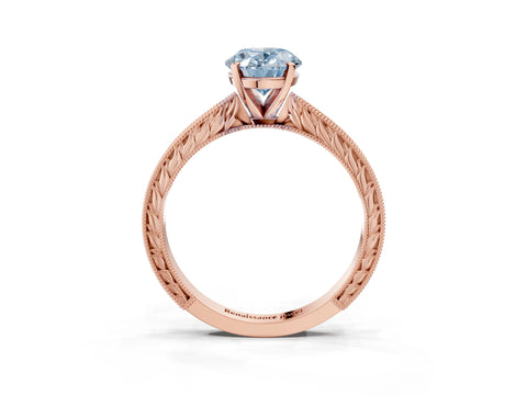 Rose gold Fancy Blue Oval Cut Solitaire Milgrain Engraved Band with Four-Prong Setting_3