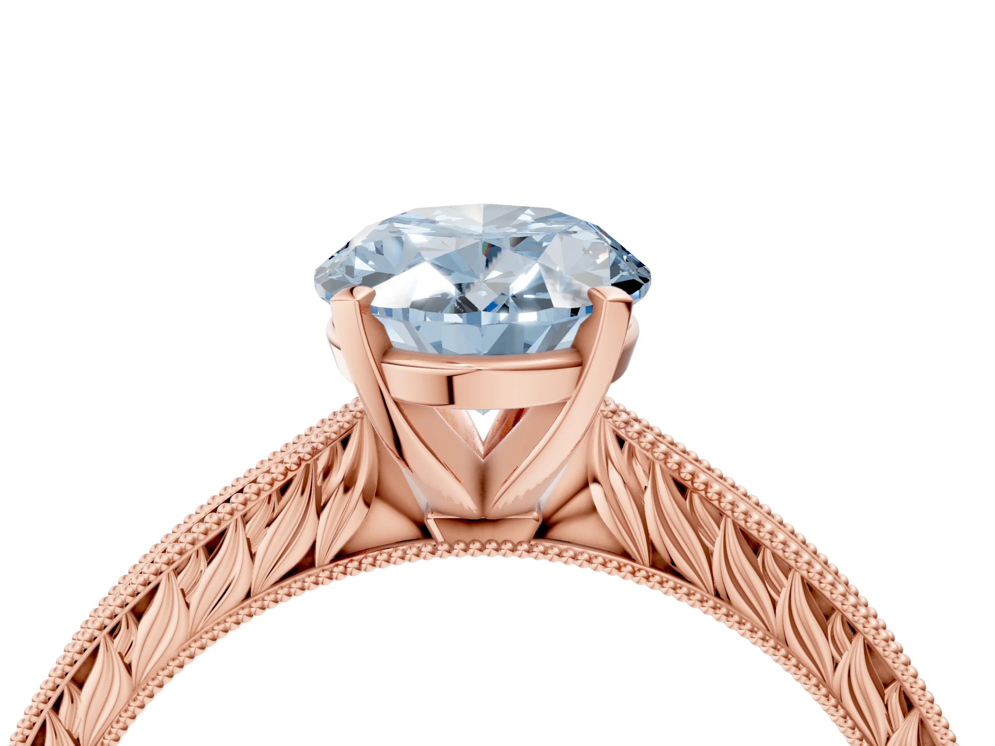 Rose gold Fancy Blue Oval Cut Solitaire Milgrain Engraved Band with Four-Prong Setting_4