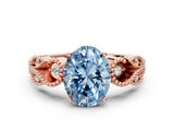 Rose gold Fancy Blue Oval Cut Solitaire Milgrain Leaf Band with Prong Setting
