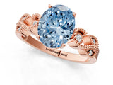 Rose gold Fancy Blue Oval Cut Solitaire Milgrain Leaf Band with Prong Setting_1